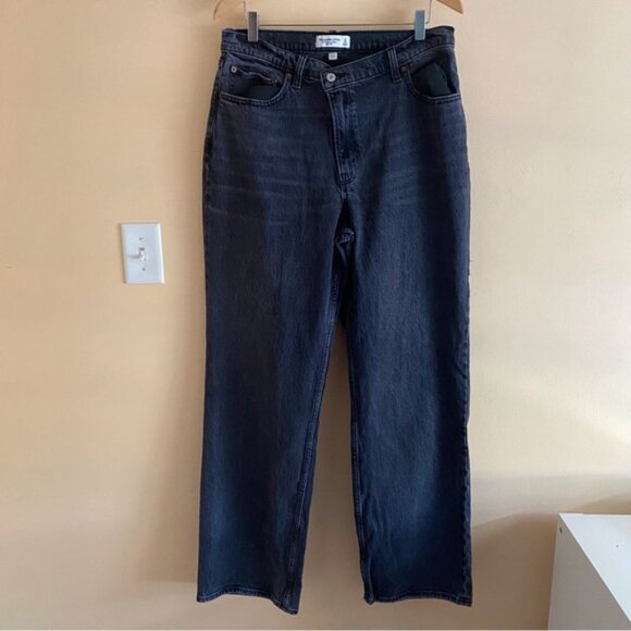 Abercrombie Fitch Curve Love 90s Relaxed Jeans Woman 31 Black Criss Cross Waist - Picture 2 of 15